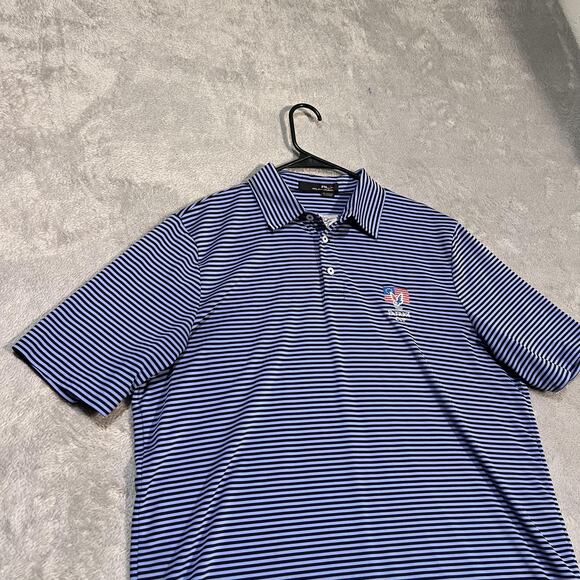 RLX Ralph Lauren Polo Shirt Mens Large Blue Striped Golf Performance Patriot Cup - Picture 2 of 9